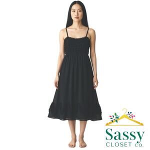 SOMA Black Smocked Nightgown Adjustable Straps XS EUC